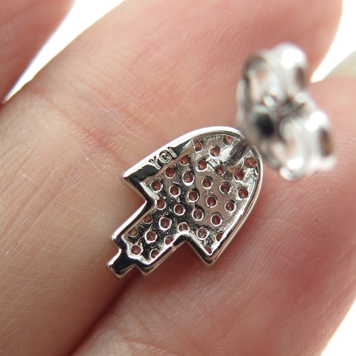 925 Sterling Silver Round-Cut C Z Sparkle Hamsa Stud Earrings