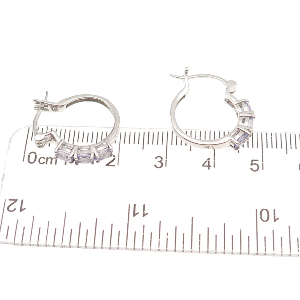 Chuck Clemency 925 Sterling Silver Real Oval-Cut Iolite Hoop Earrings
