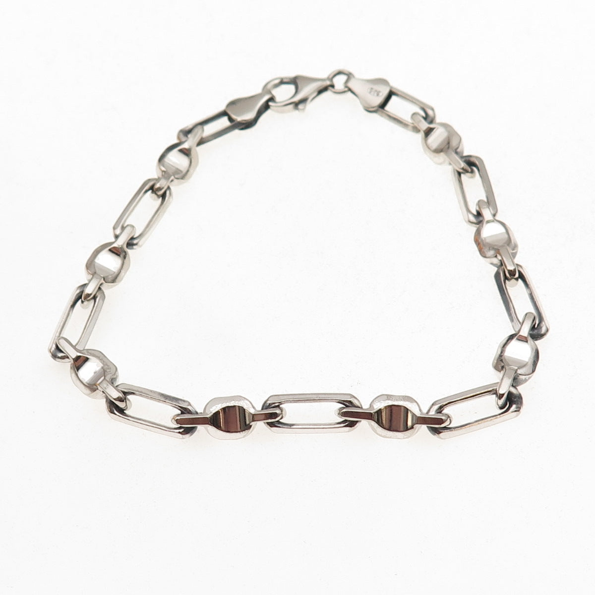 925 Sterling Silver Vintage Italy Paperclip Anchor Link Bracelet 8"
