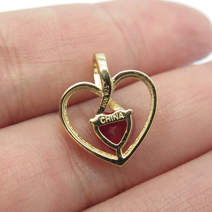 HAN 925 Sterling Silver Gold Plated White & Pink C Z Heart Pendant