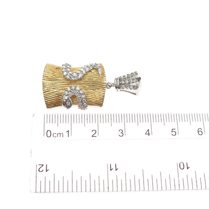 925 Sterling Silver Gold Plated C Z Snake Charm Pendant