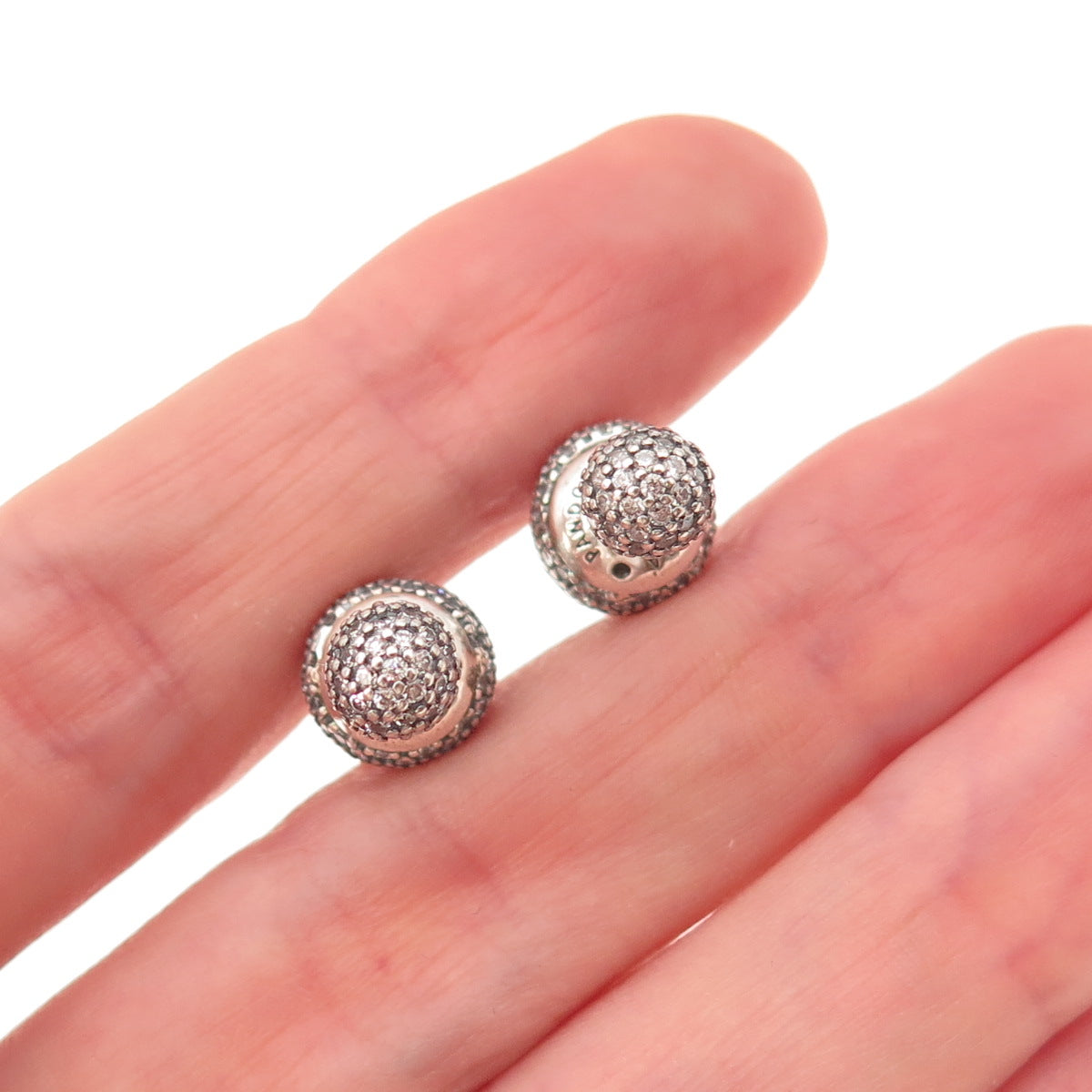 Pandora 925 Sterling Silver Round-Cut C Z Ball Stud Earrings