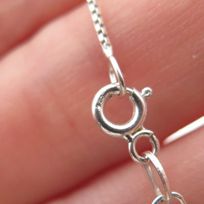 925 Sterling Silver Vintage Italy Real Blue Topaz Sun Box Chain Necklace 18"