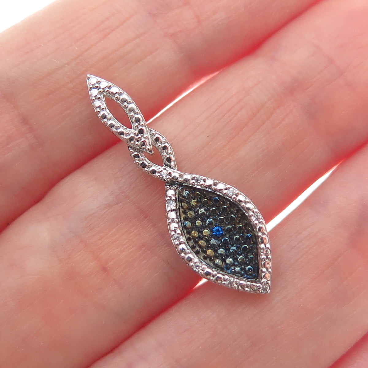925 Sterling Silver White & Blue Round-Cut Shaped C Z Infinity Slide Pendant