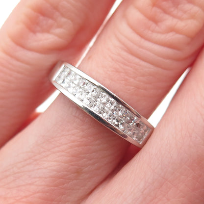 925 Sterling Silver BMD Princess-Cut C Z Half Eternity Band Ring Size 6.25