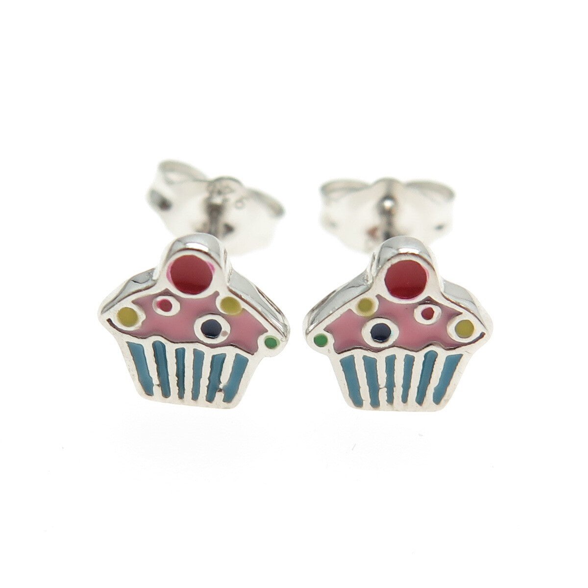 925 Sterling Silver Enamel Cupcake Stud Earrings