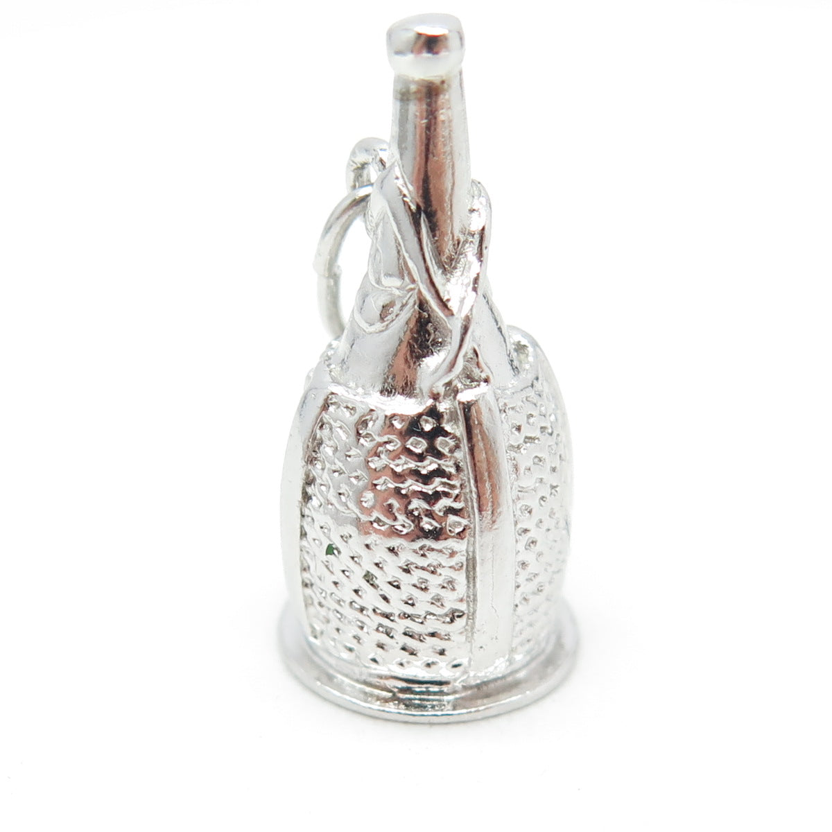 925 Sterling Silver Vintage Champagne Bottle in Basket Pendant