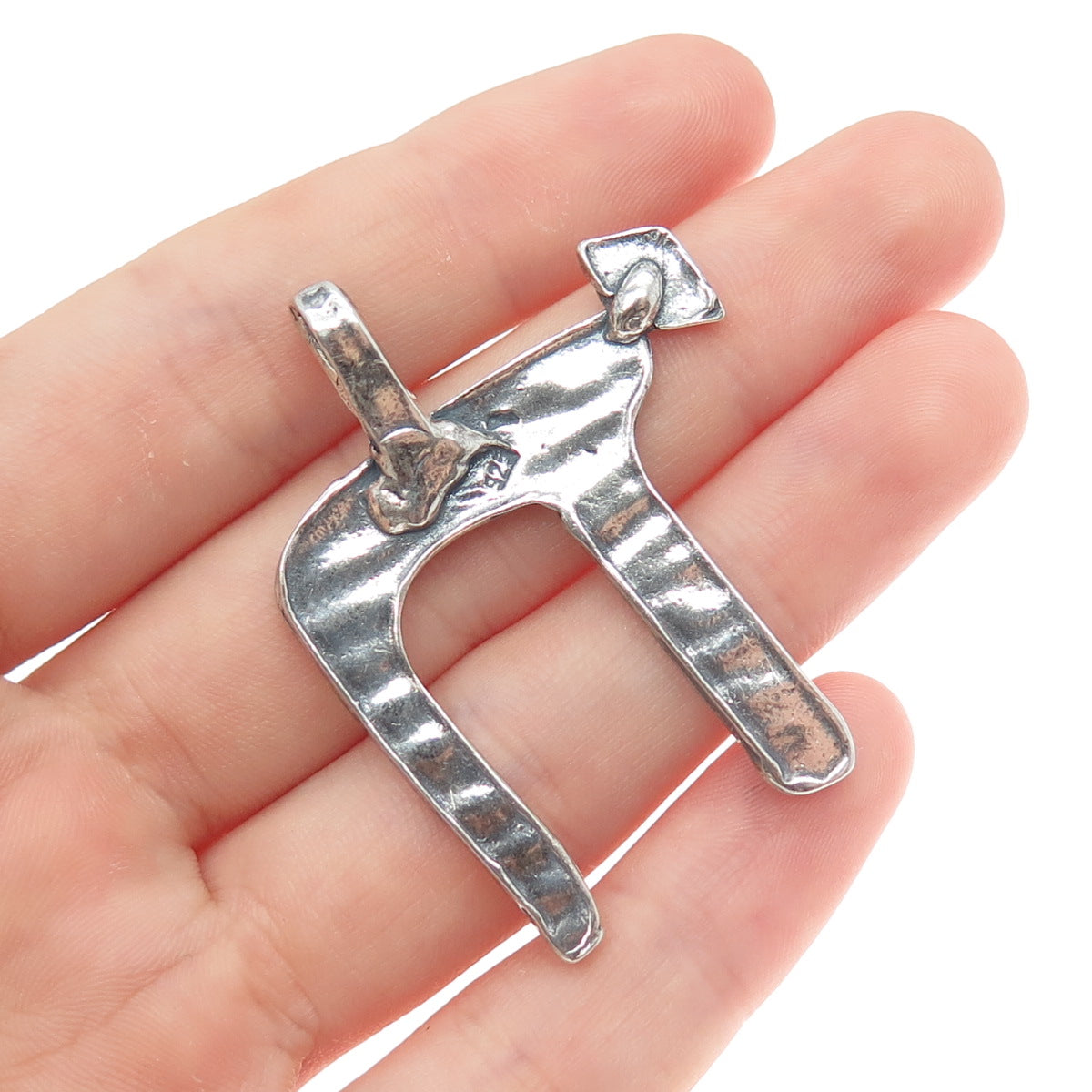 925 Sterling Silver Vintage Chai Judaica Oxidized Charm Pendant