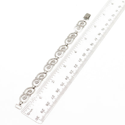 925 Sterling Silver Vintage Modernist Swirl Link Bracelet 6.5"