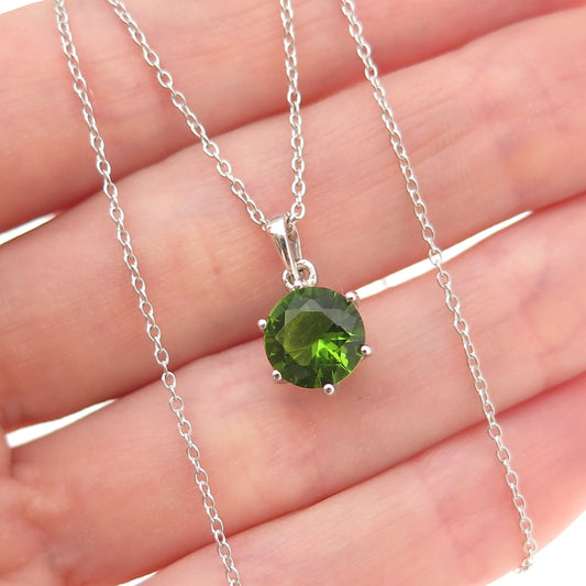 925 Sterling Silver Real Round-Cut Peridot Cable Chain Necklace 18"