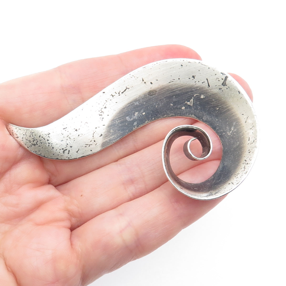 ORB Otto R. Bade 925 Sterling Silver Vintage Modernist Flame Oxidized Pin Brooch