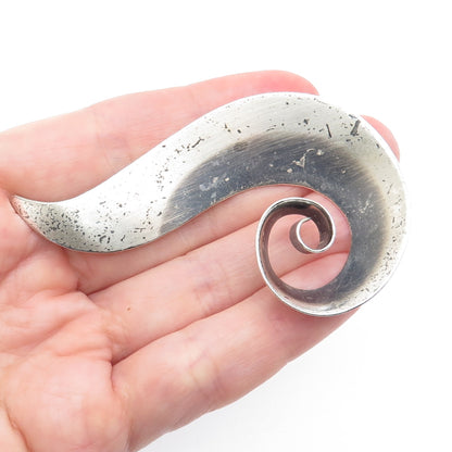 ORB Otto R. Bade 925 Sterling Silver Vintage Modernist Flame Oxidized Pin Brooch