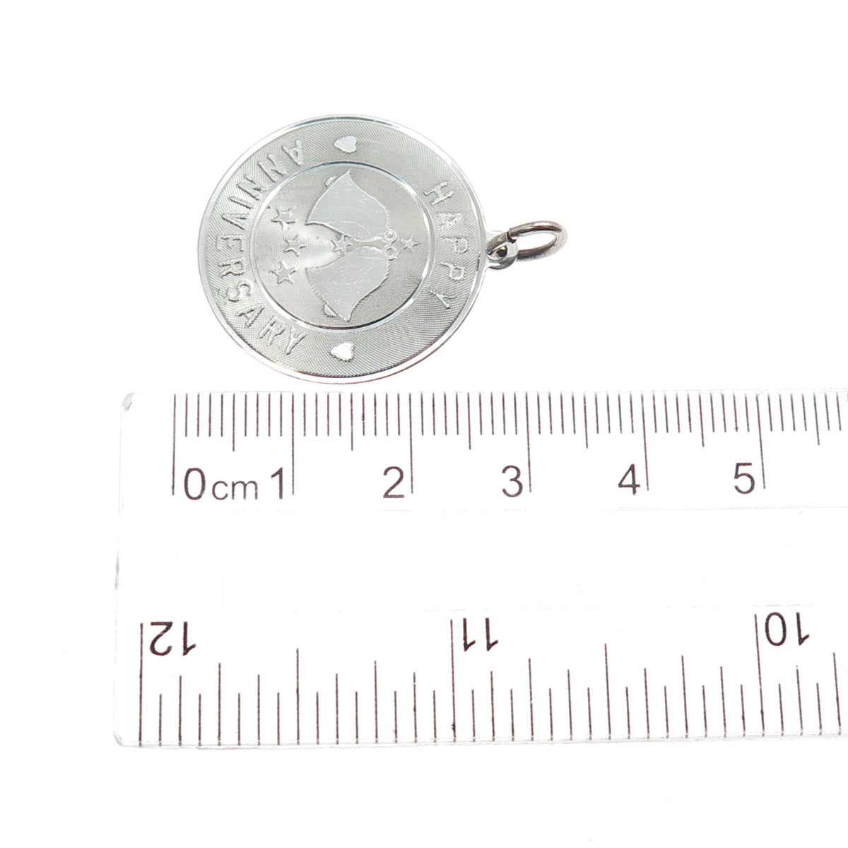 925 Sterling Silver Vintage Happy Anniversary Bell Charm Pendant