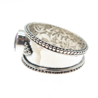 925 Sterling Silver Vintage Real Mystic Quartz Granulated Ring Size 7.5