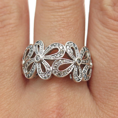 925 Sterling Silver Round-Cut C Z Flower Ring Size 11.25