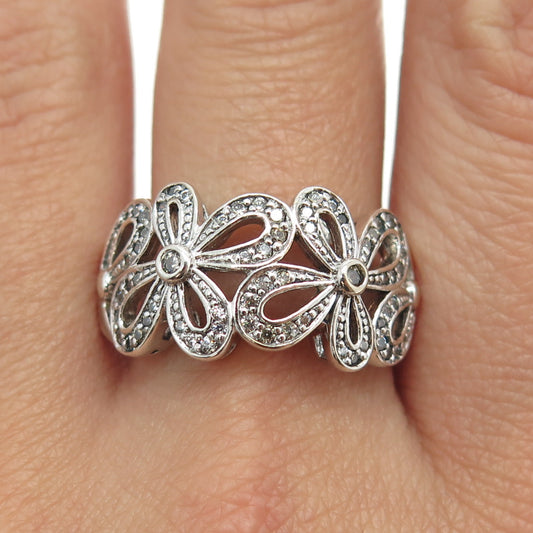 925 Sterling Silver Round-Cut C Z Flower Ring Size 11.25