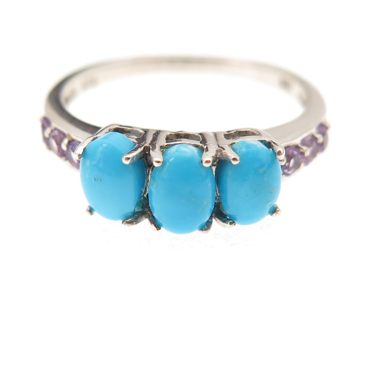 Chuck Clemency 925 Sterling Silver Real Turquoise & Amethyst Ring Size 8