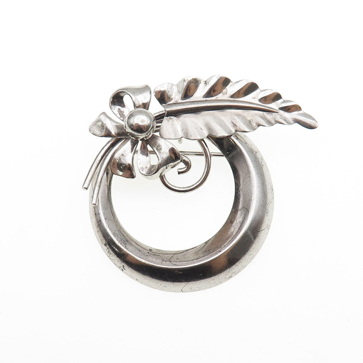 Van Dell 925 Sterling Silver Antique Art Deco Flower Oxidized Pin Brooch