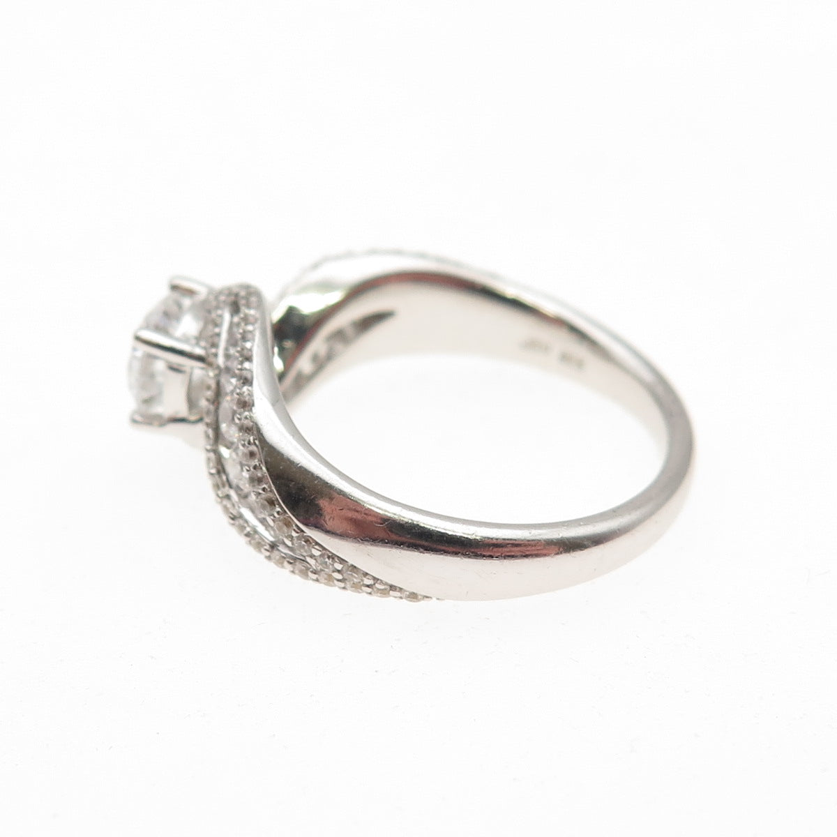 925 Sterling Silver Round-Cut C Z Engagement Bypass Ring Size 6.75