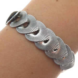 JEWELART 925 Sterling Silver Antique Art Deco Heart Overlap Link Bracelet 7"