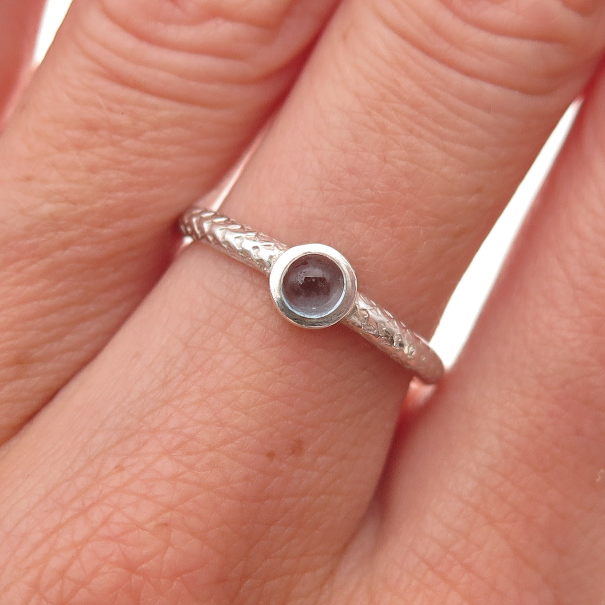 925 Sterling Silver Vintage Real Aquamarine Oxidized Ring Size 6.25