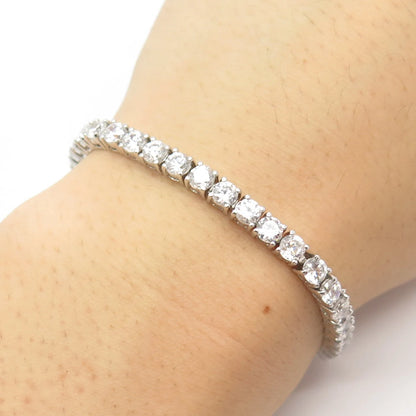 925 Sterling Silver Vintage C Z Round Tennis Link Bracelet 7 1/4"