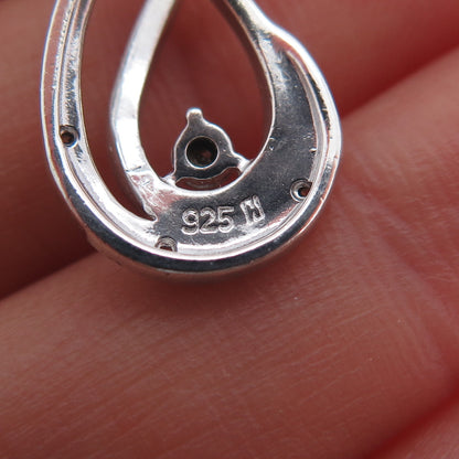 925 Sterling Silver Real Round-Cut Diamond Teardrop Charm Pendant