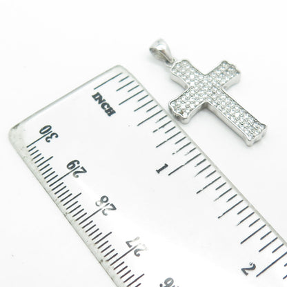 925 Sterling Silver White C Z Cluster Cross Pendant