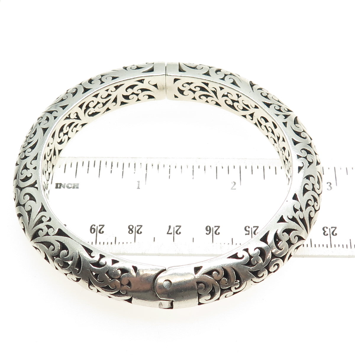 LOIS HILL 925 Sterling Silver Vintage Ornate Hinged Bangle Heavy Bracelet 7.5"