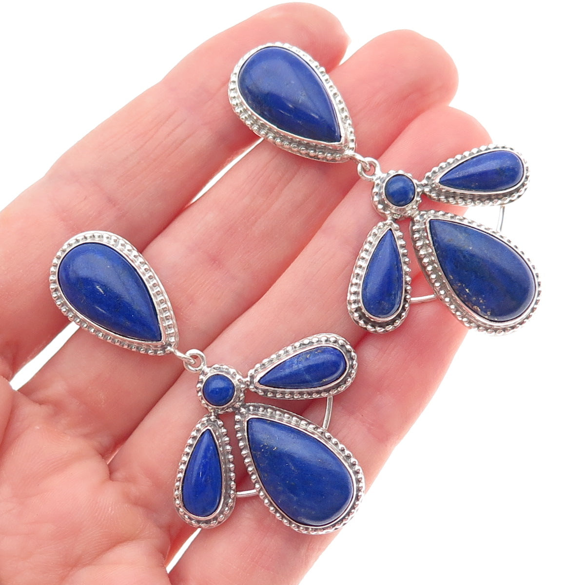 Jay King Desert Rose 925 Sterling Silver Vintage Real Lapis Modernist Earrings