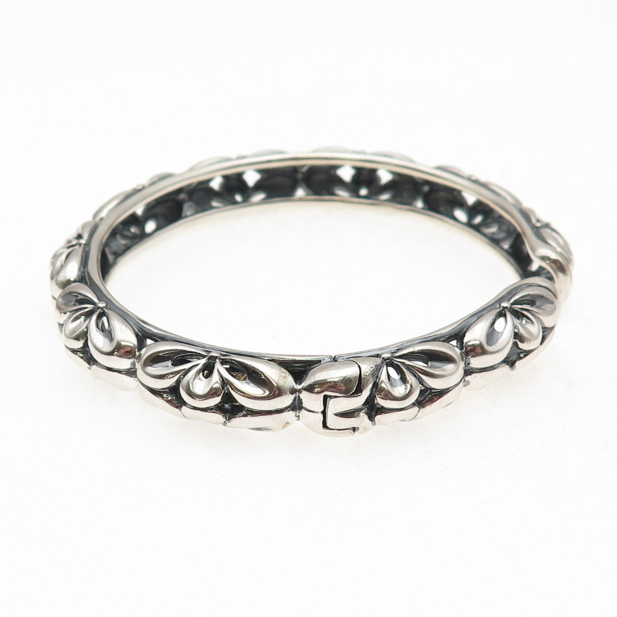 925 Sterling Silver Vintage Floral Ornate Oxidized Cuff Bracelet 8.25"