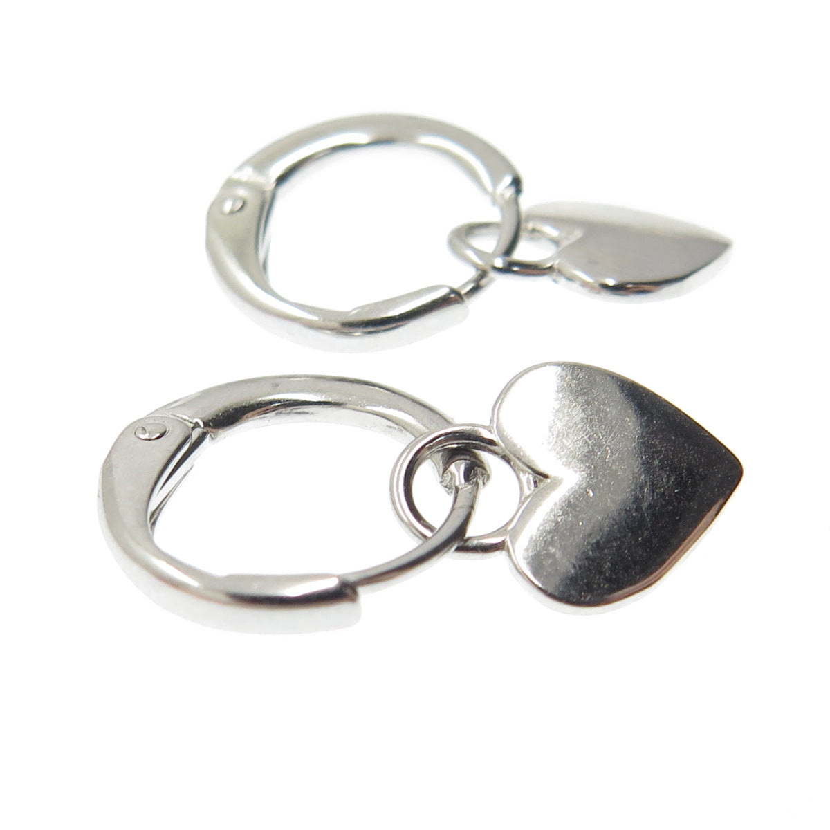 HAN 925 Sterling Silver Heart Tag Charm Hoop Earrings