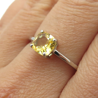 DAZZLERS 925 Sterling Silver Real Cushion-Cut Citrine Ring Size 9