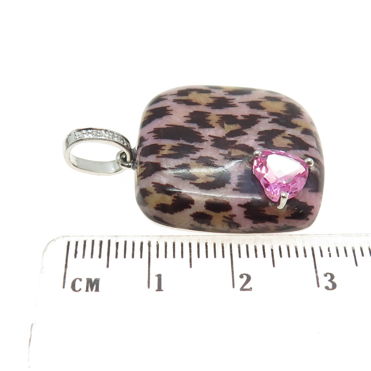 925 Sterling Silver Enamel Real Diamond Lab-Created Pink Sapphire Heart Pendant