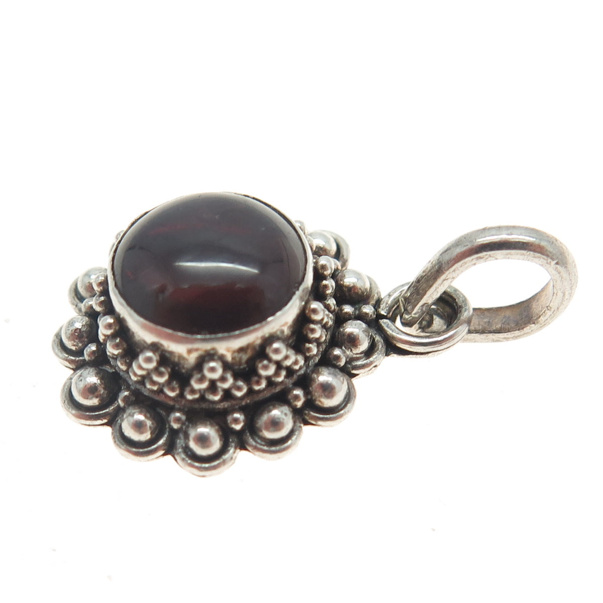 925 Sterling Silver Vintage Real Cabochon Tourmaline Floral Charm Pendant