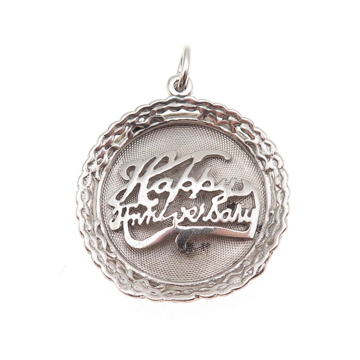 925 Sterling Silver Vintage Happy Anniversary Charm Pendant