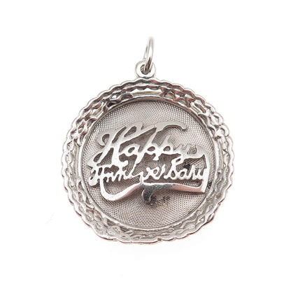 925 Sterling Silver Vintage Happy Anniversary Charm Pendant
