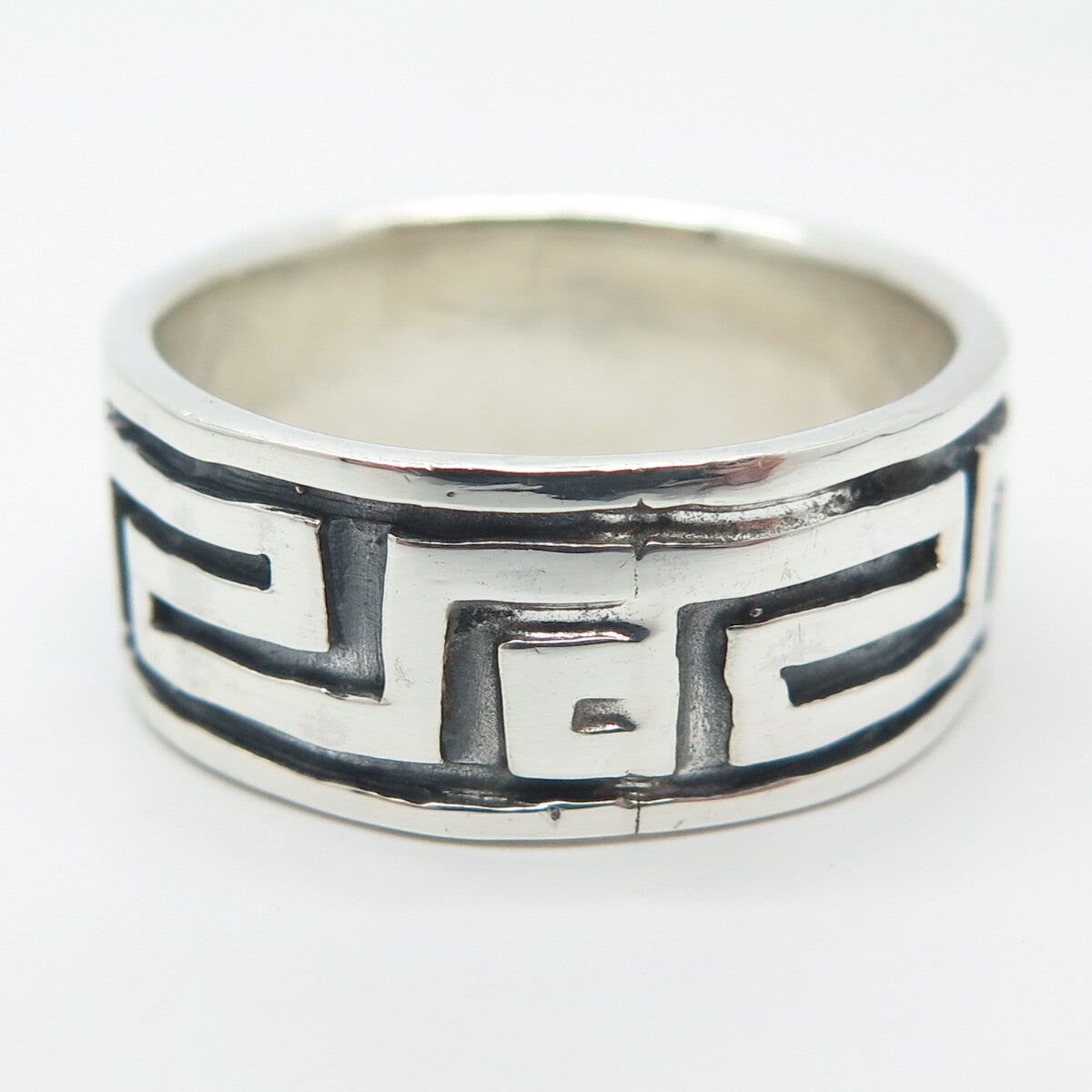 925 Sterling Silver Vintage Greek Maze Band Ring Size 9.25