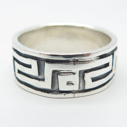 925 Sterling Silver Vintage Greek Maze Band Ring Size 9.25