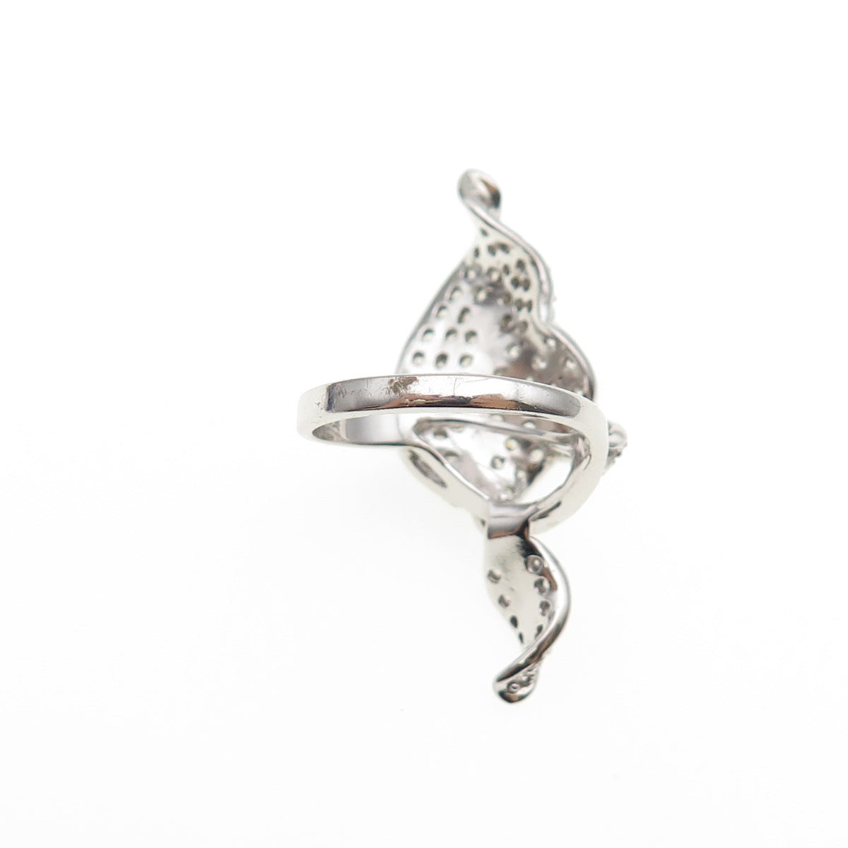 925 Sterling Silver Round-Cut C Z Modernist Floral Leaf Ring Size 7.75
