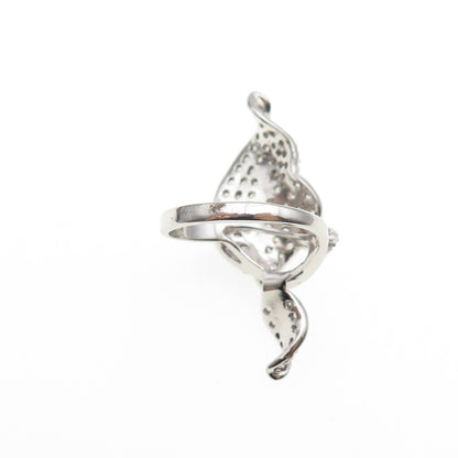 925 Sterling Silver Round-Cut C Z Modernist Floral Leaf Ring Size 7.75
