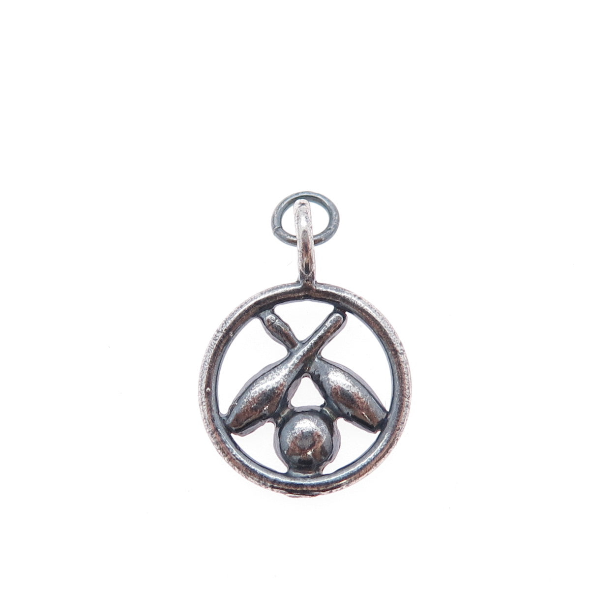 925 Sterling Silver Vintage Bowling Club Oxidized Minimalist Charm Pendant
