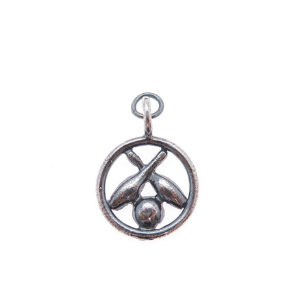 925 Sterling Silver Vintage Bowling Club Oxidized Minimalist Charm Pendant