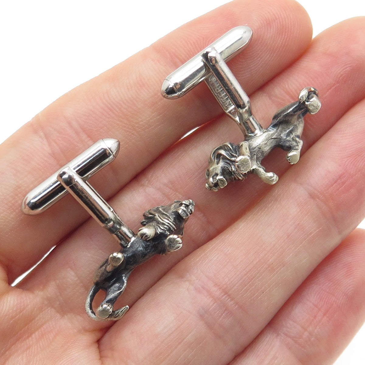 925 Sterling Silver Antique Lion / Leo Zodiac Sign Cufflinks