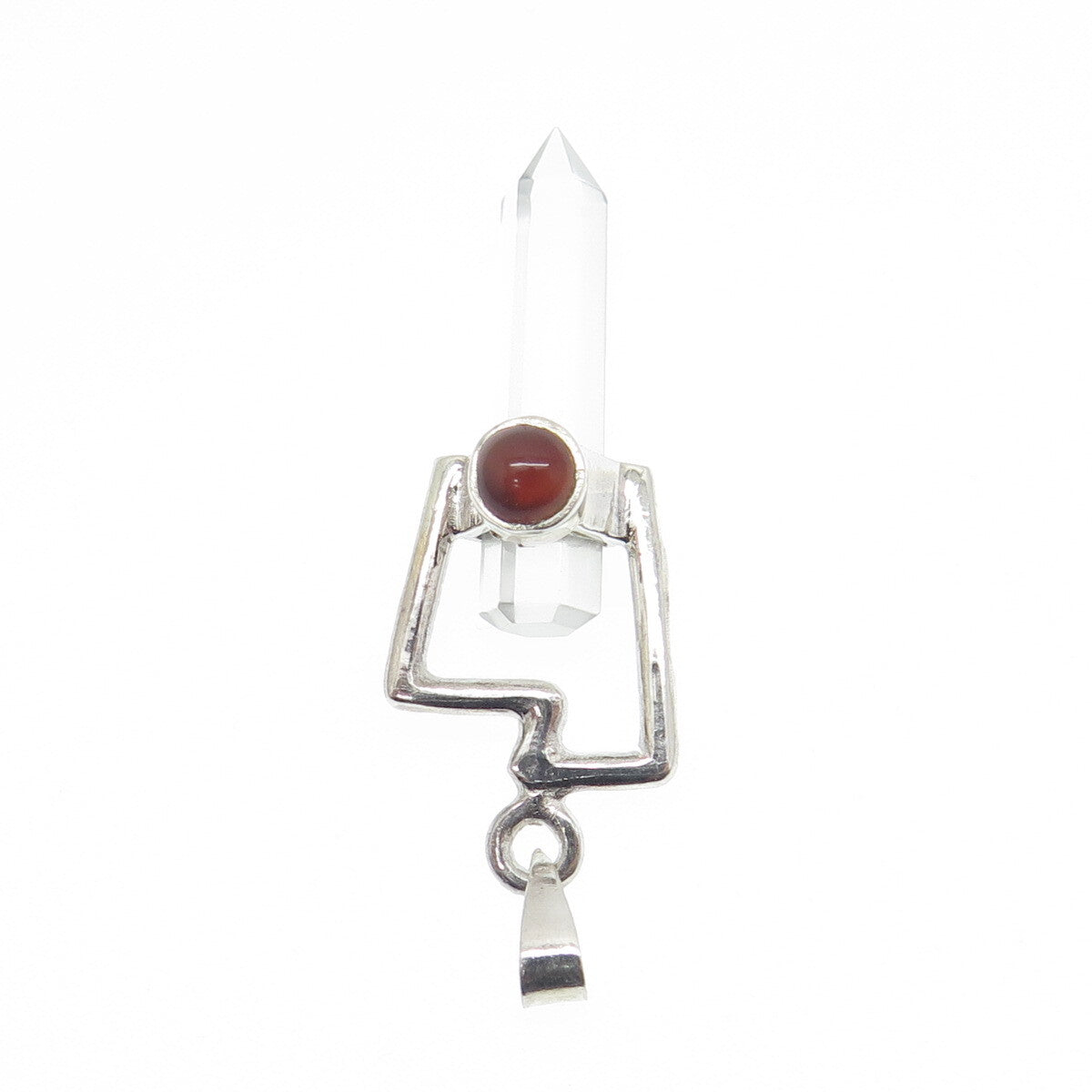 925 Sterling Silver Vintage Clear Crystal & Carnelian Gem Amulet Pendant