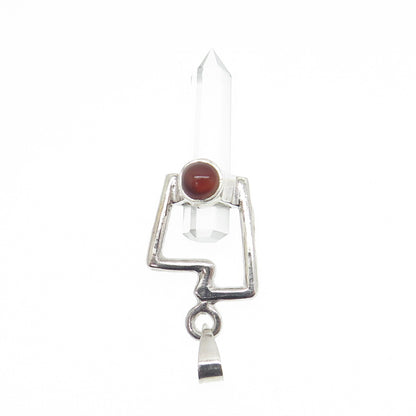 925 Sterling Silver Vintage Clear Crystal & Carnelian Gem Amulet Pendant