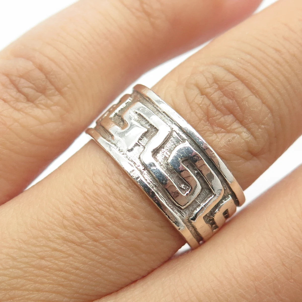 925 Sterling Silver Vintage Greek Maze Band Ring Size 8
