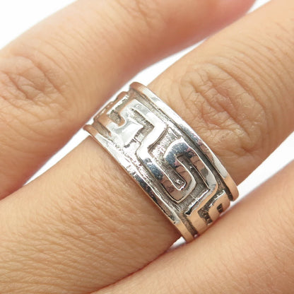 925 Sterling Silver Vintage Greek Maze Band Ring Size 8
