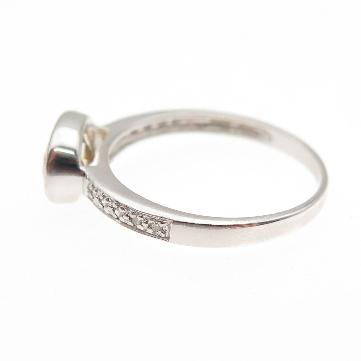 925 Sterling Silver Real Round-Cut Diamond & Oval-Cut Citrine Ring Size 7.25