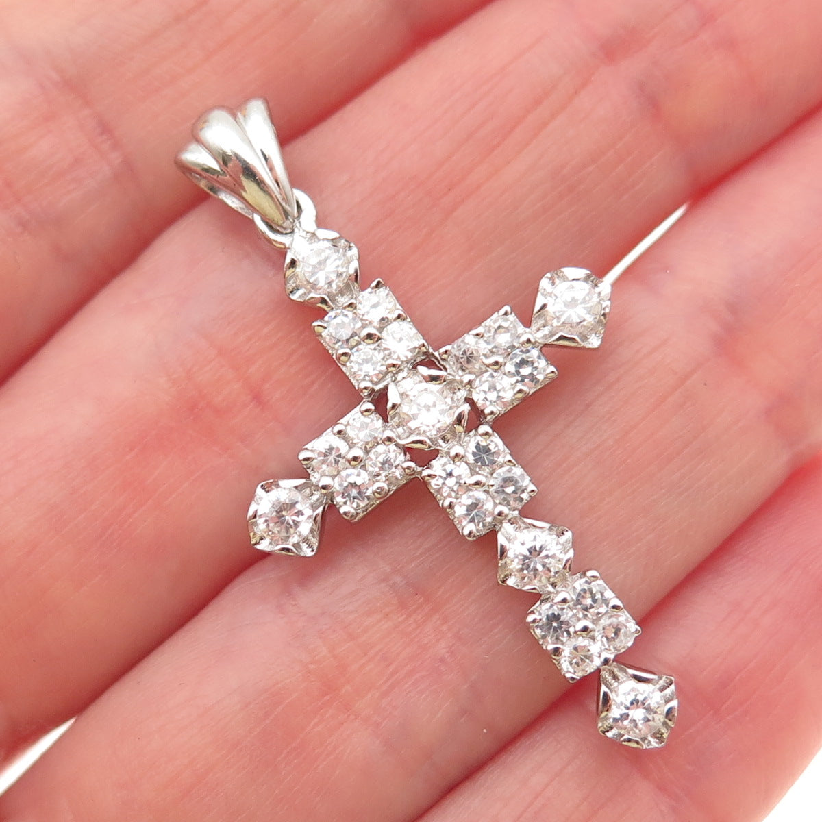 925 Sterling Silver Round-Cut C Z Cross Charm Pendant